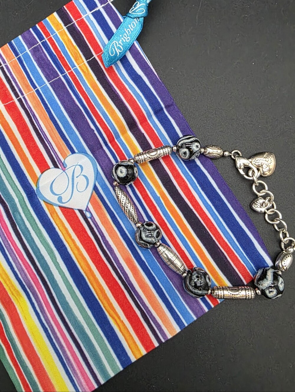 KENYA COLLECTION Brighton Silver Bead and Black Swirl Bracelet